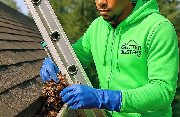 Clean residential gutter system with water flowing freely